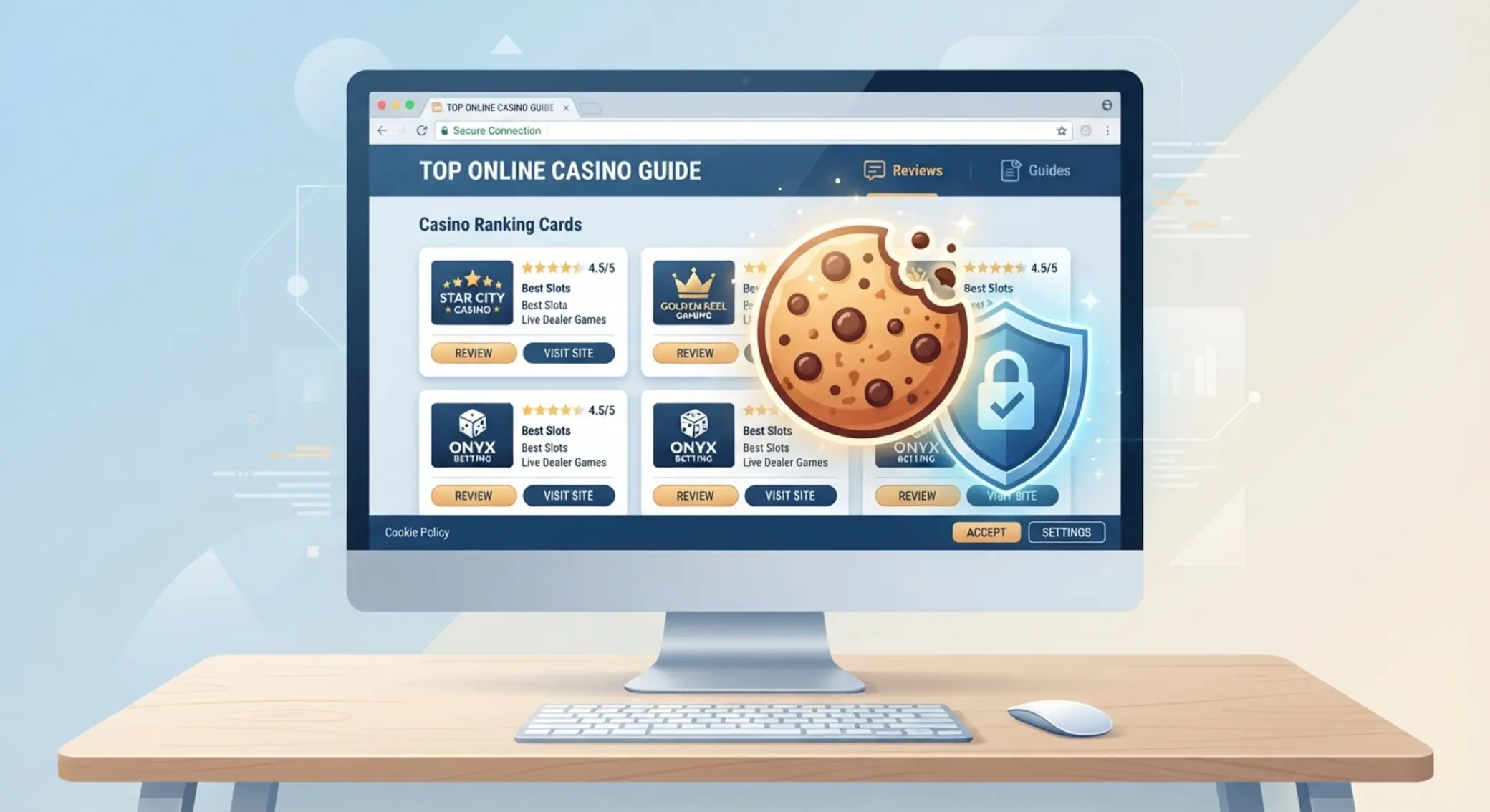 Ilustracja plików cookies i prywatności na stronie o kasynach online