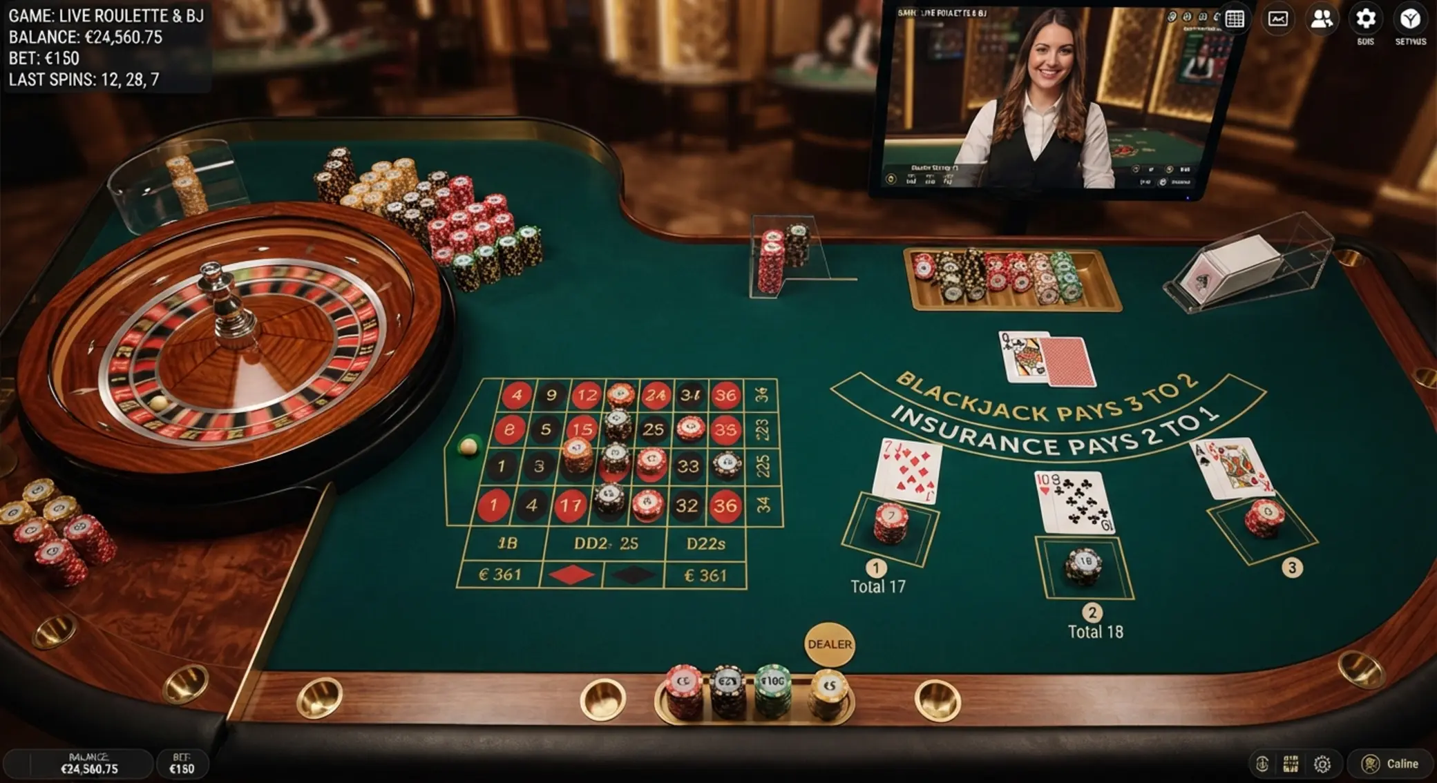 Stół ruletki i blackjacka w kasynie online