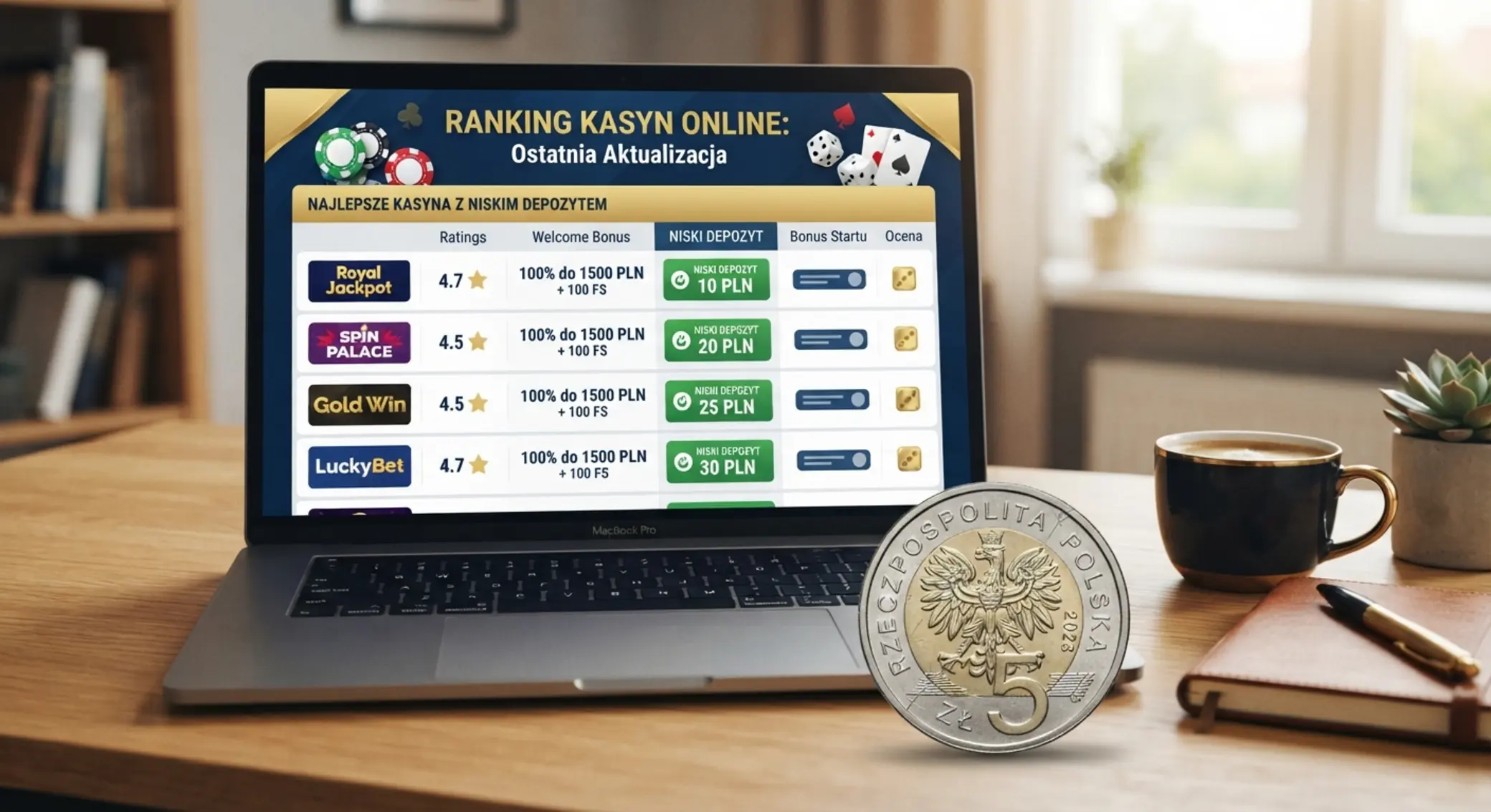 Lista kasyn z minimalną wpłatą 5 zł Lista kasyn z niską wpłatą na ekranie laptopa
