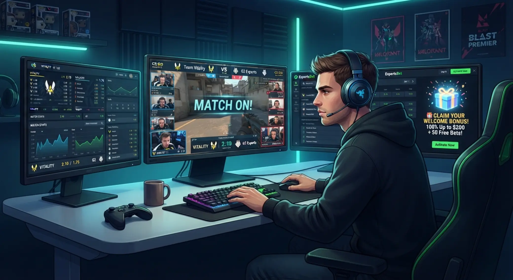 Gracz e-sportowy i motyw bonusu GGBet
